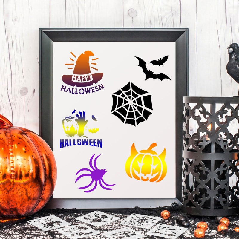 Augshy Halloween Stencils  56 Pack Pumpkin Painting Stencils Ornament Stencils Plastic for Painting on Wood Ornaments Wood Slice DIY Crafts Fabrics Window Halloween Decoration (3 Inch) - Image 4